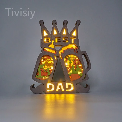 Feeder&Wine Bottle LED Wooden Night Light Gift for Father's Day Home Desktop Decor
